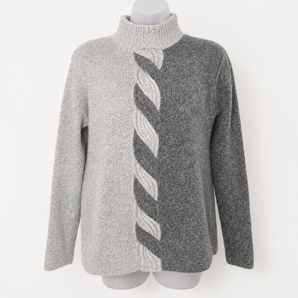 Vintage Segue Silk Angora Sweater Womens S Gray Colorblock Cable Mock Neck Cozy